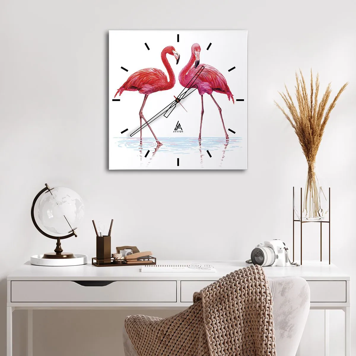 Väggklocka - Klocka på glas - Rosa rendez-vous - 30x30 cm