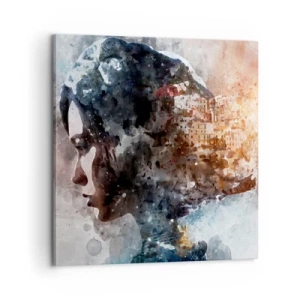 Canvastavla - Bild på duk - Berättelse om en tjej med en stad i bakgrunden - 60x60 cm