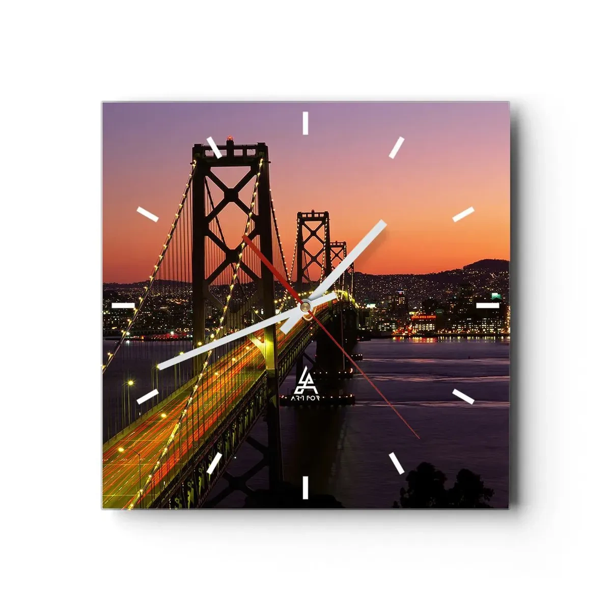 Väggklocka - Klocka på glas - En kväll i violett - 40x40 cm