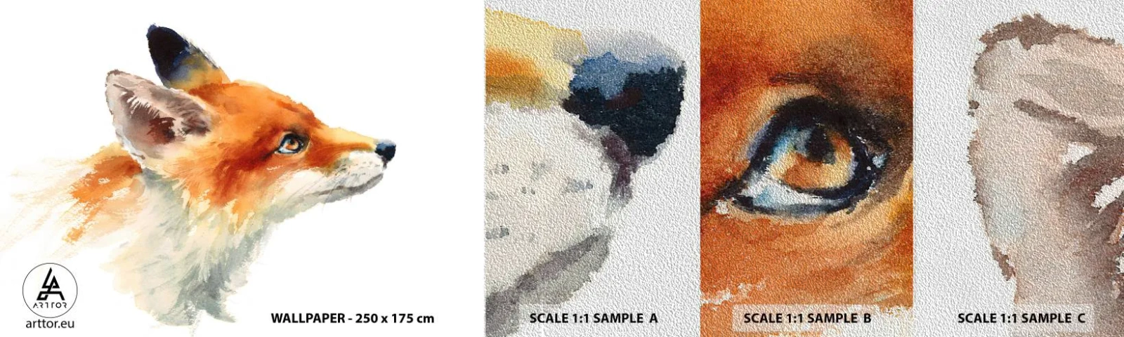 Provbit av fototapet Premium Sand - Försiktighet skadar aldrig - Djur, Räv, Abstraktion - 100x30 cm