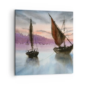 Canvastavla - Bild på duk - Kväll i hamnen - 50x50 cm