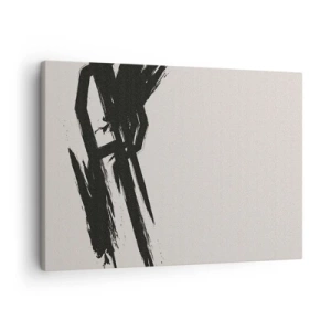 Canvastavla - Bild på duk - Dynamiska penseldrag i svart mot en ljus bakgrund - 70x50cm - En ostoppbar rörelse - Modern väggdekoration för vardagsrum och sovrum ARTTOR