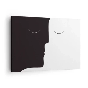 Canvastavla - Bild på duk - En minimalistisk silhuett av två ansikten i kontrasterande färger. - 70x50cm - Motsatsernas enhet - Modern väggdekoration för vardagsrum och sovrum ARTTOR