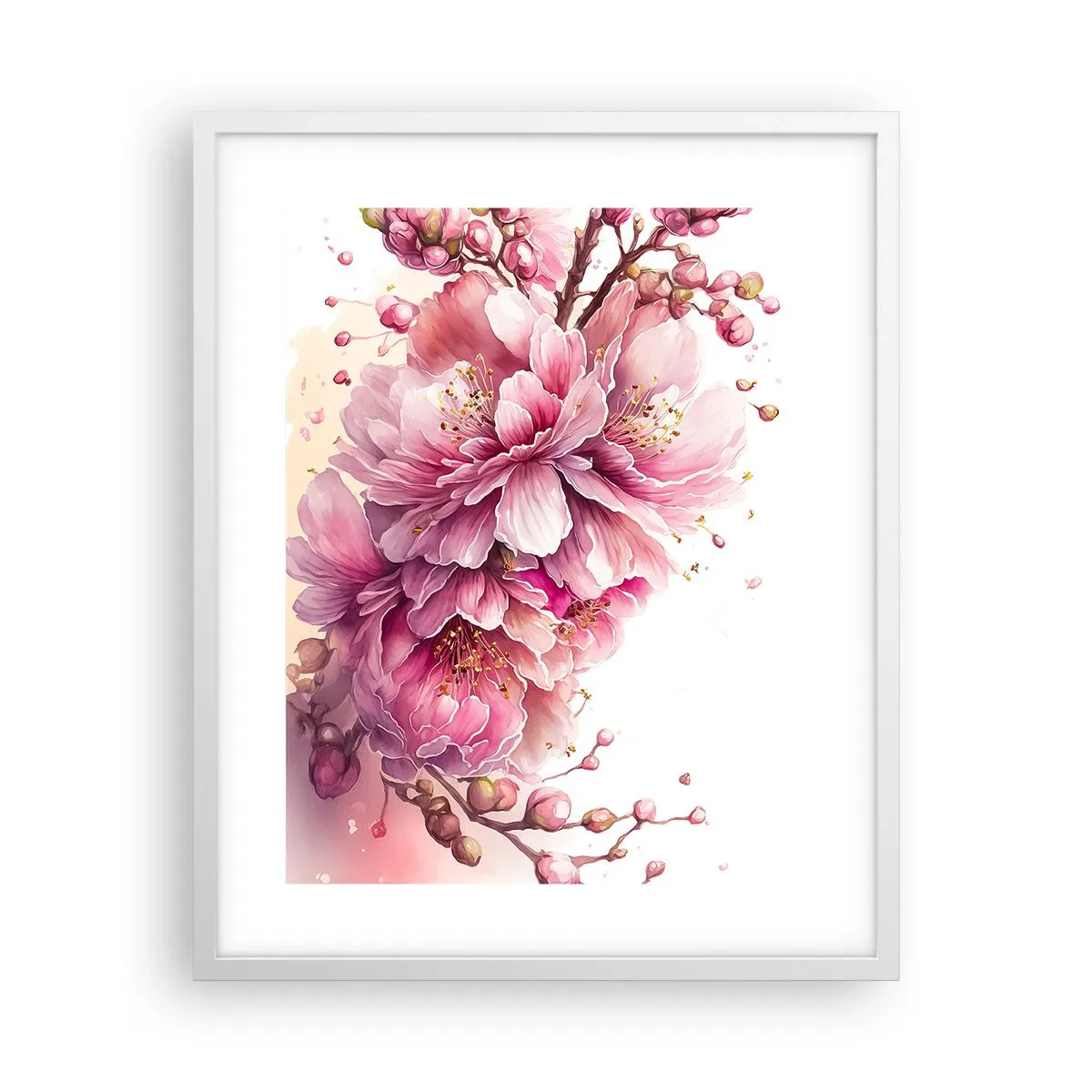 Affisch i vit ram - Blommande körsbärsblomma - 40x50 cm