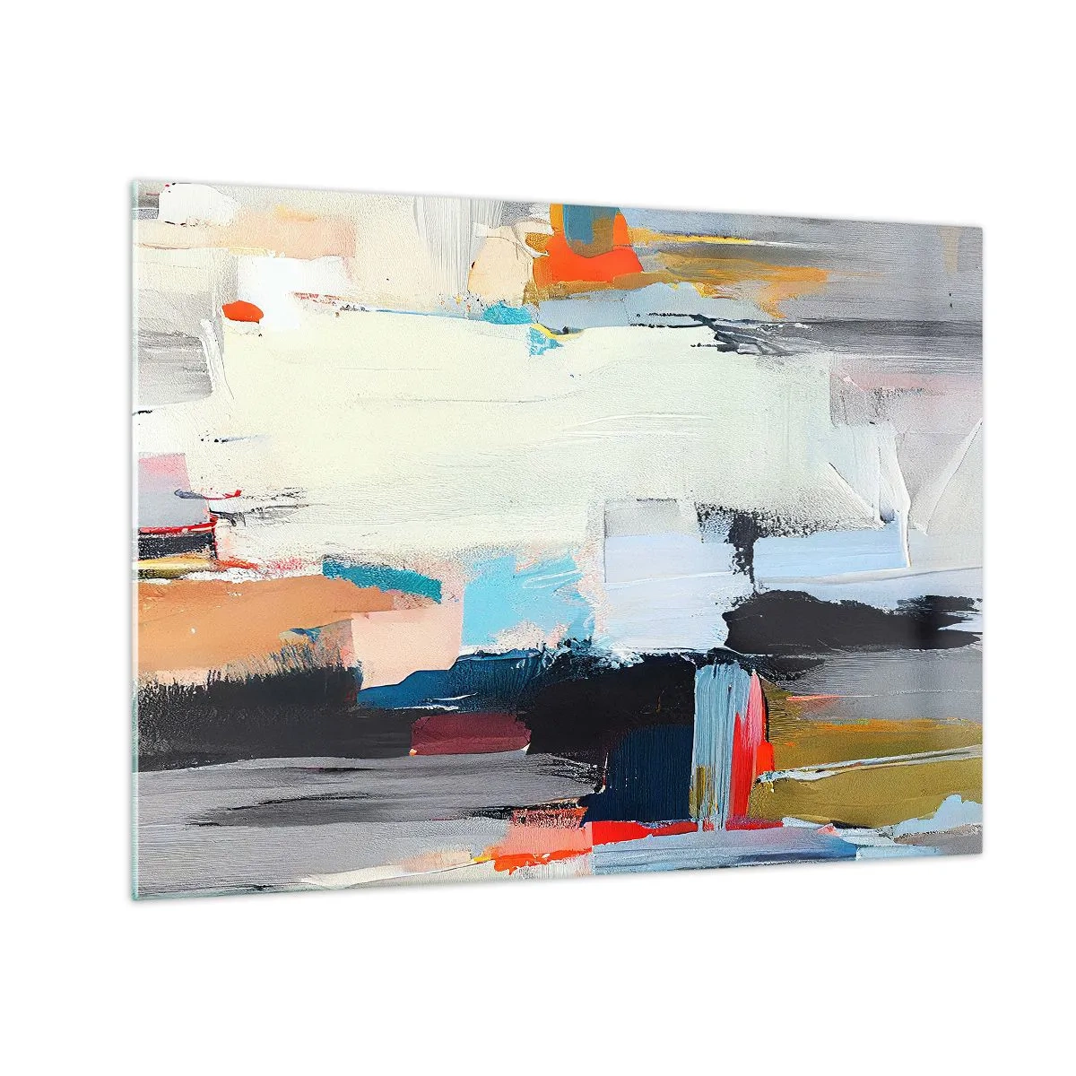 Glastavla - Bild på glas - Abstrakt komposition med färgglada fläckar och penseldrag - 70x50cm - Finns det någon metod? - Modern väggdekoration för vardagsrum och sovrum ARTTOR