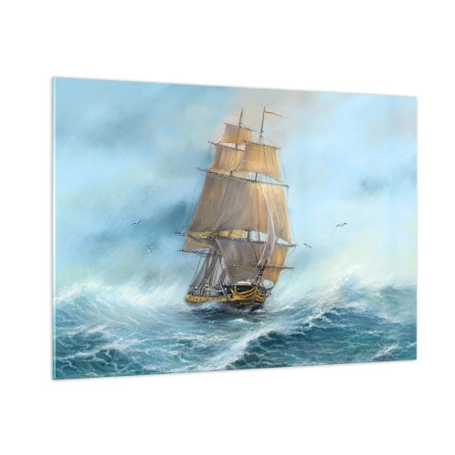 Glastavla - Bild på glas - Vinkande genom vågorna - 100x70 cm