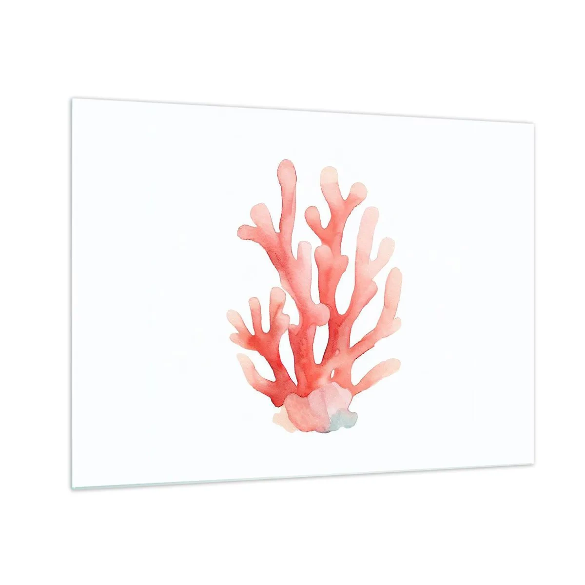 Glastavla - Bild på glas - Akvarell rosa korall på vit bakgrund - 70x50cm - Korallfärgad korall - Modern väggdekoration för vardagsrum och sovrum ARTTOR
