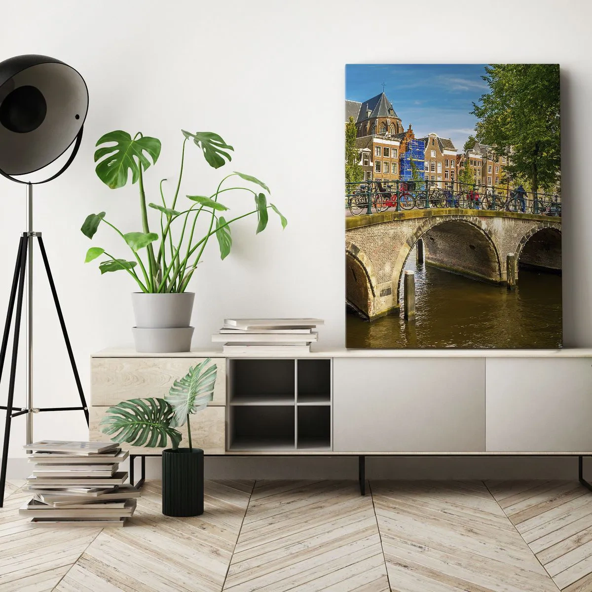 Canvastavla - Bild på duk - Vår vid kanalen - 45x80 cm