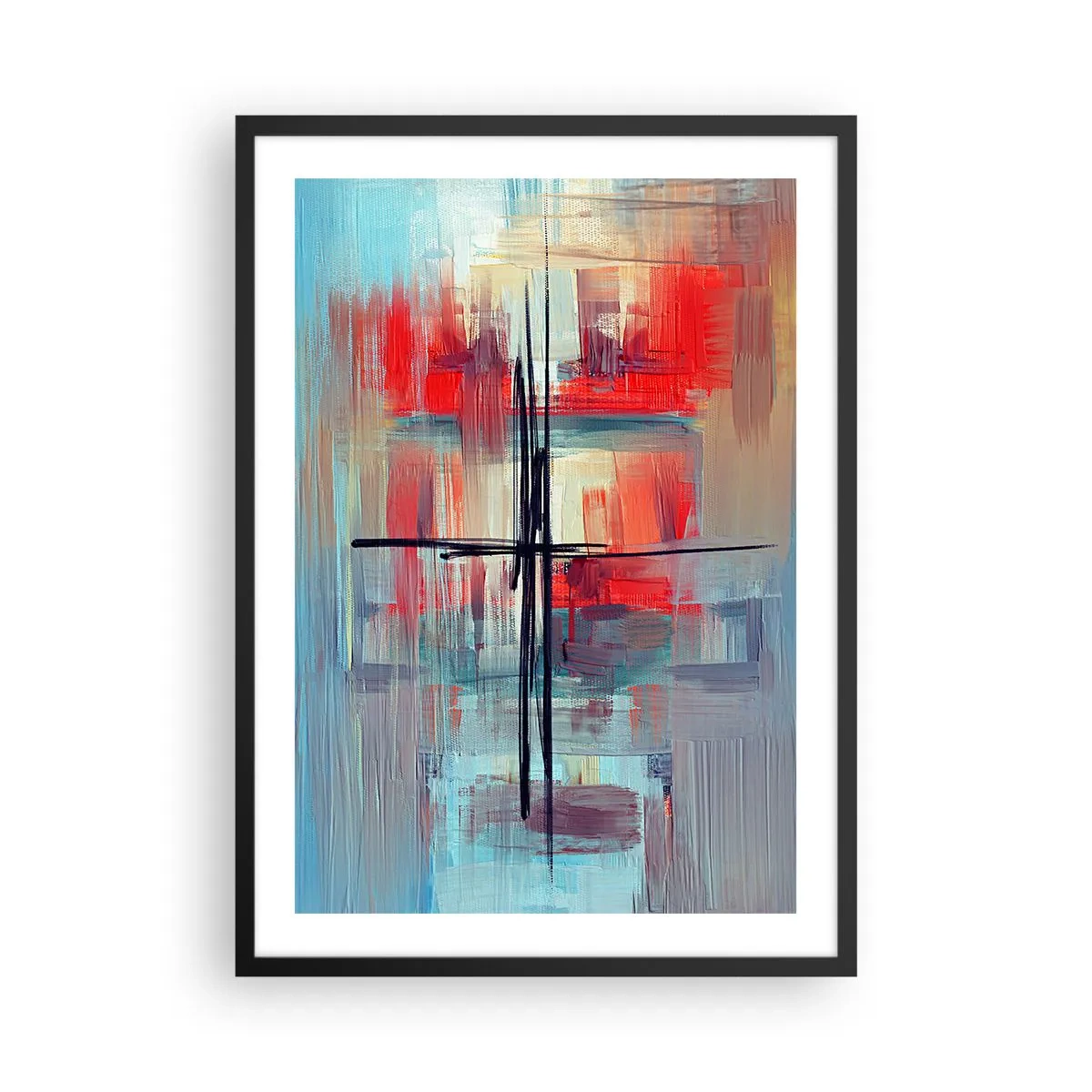 Affisch i svart ram - Abstrakt komposition i dynamiska färger - 50x70cm - Landskap i en okänd dimension - Modern väggdekoration för vardagsrum och sovrum ARTTOR