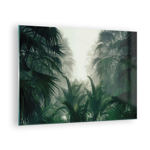 Glastavla - Bild på glas - Tropisk djungel höljd i dimma - 70x50cm - Tropisk hemlighet - Modern väggdekoration för vardagsrum och sovrum ARTTOR