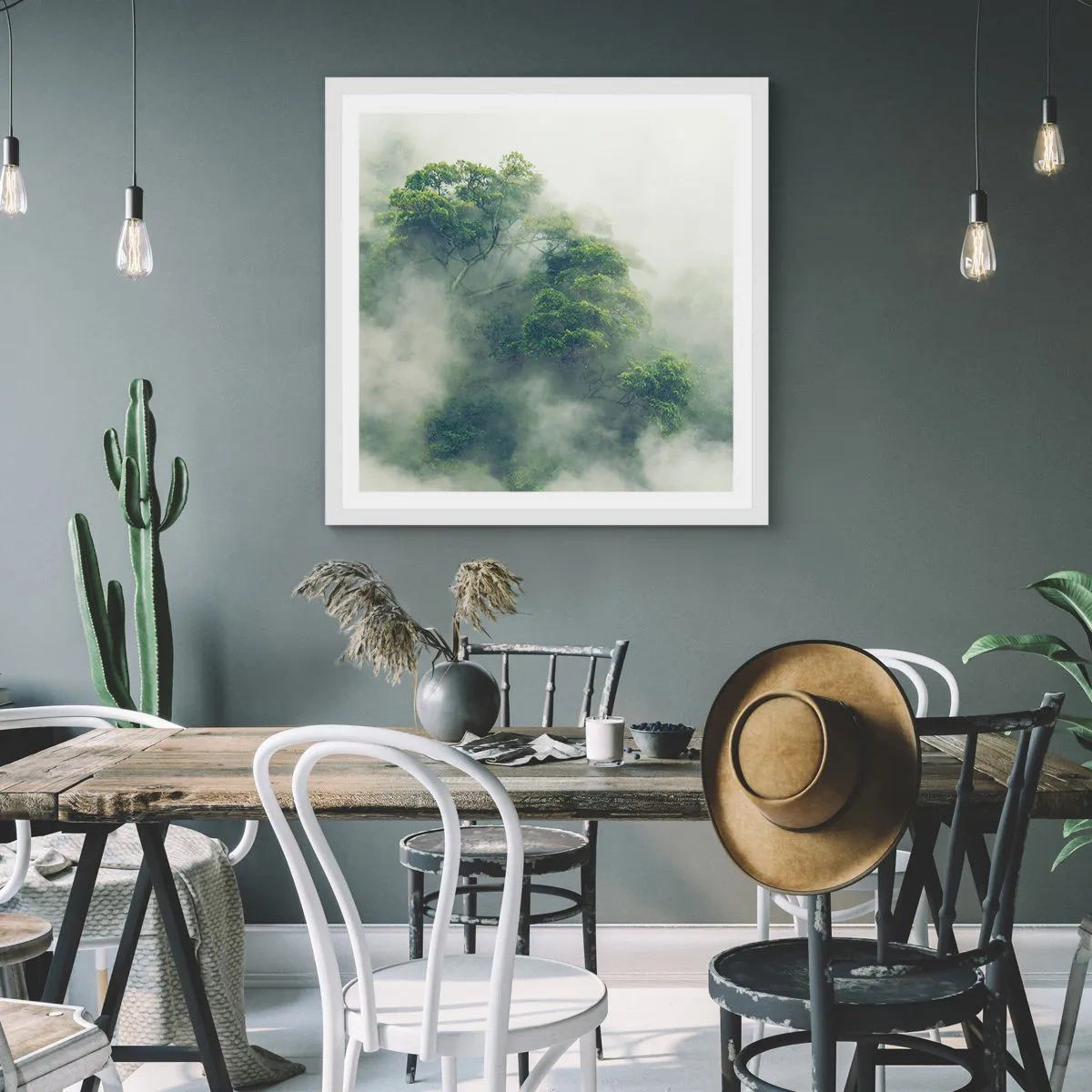 Affisch i vit ram - Insvept i dimma - 50x50 cm