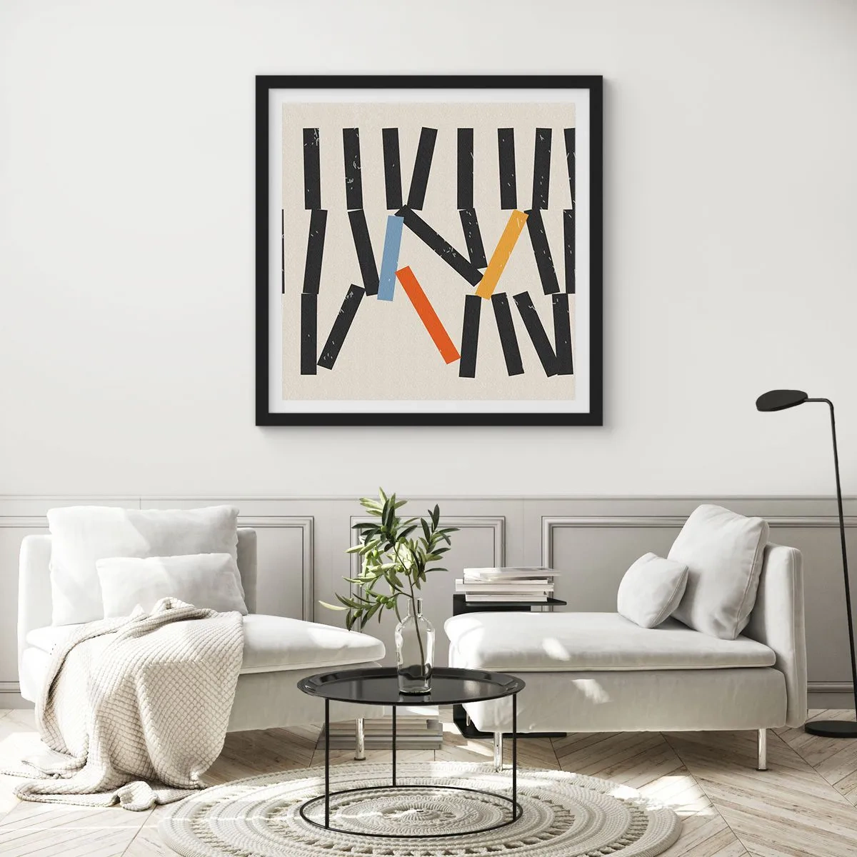 Affisch i svart ram - Domino - komposition - 50x50 cm