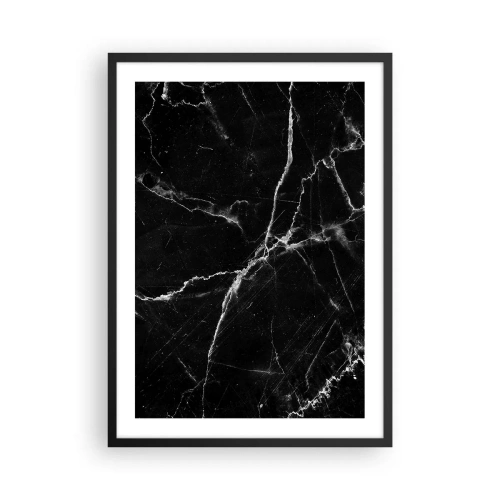 Affisch i svart ram - Svart marmorbakgrund med vita sprickor - 50x70cm - Stenens hemliga liv - Modern väggdekoration för vardagsrum och sovrum ARTTOR