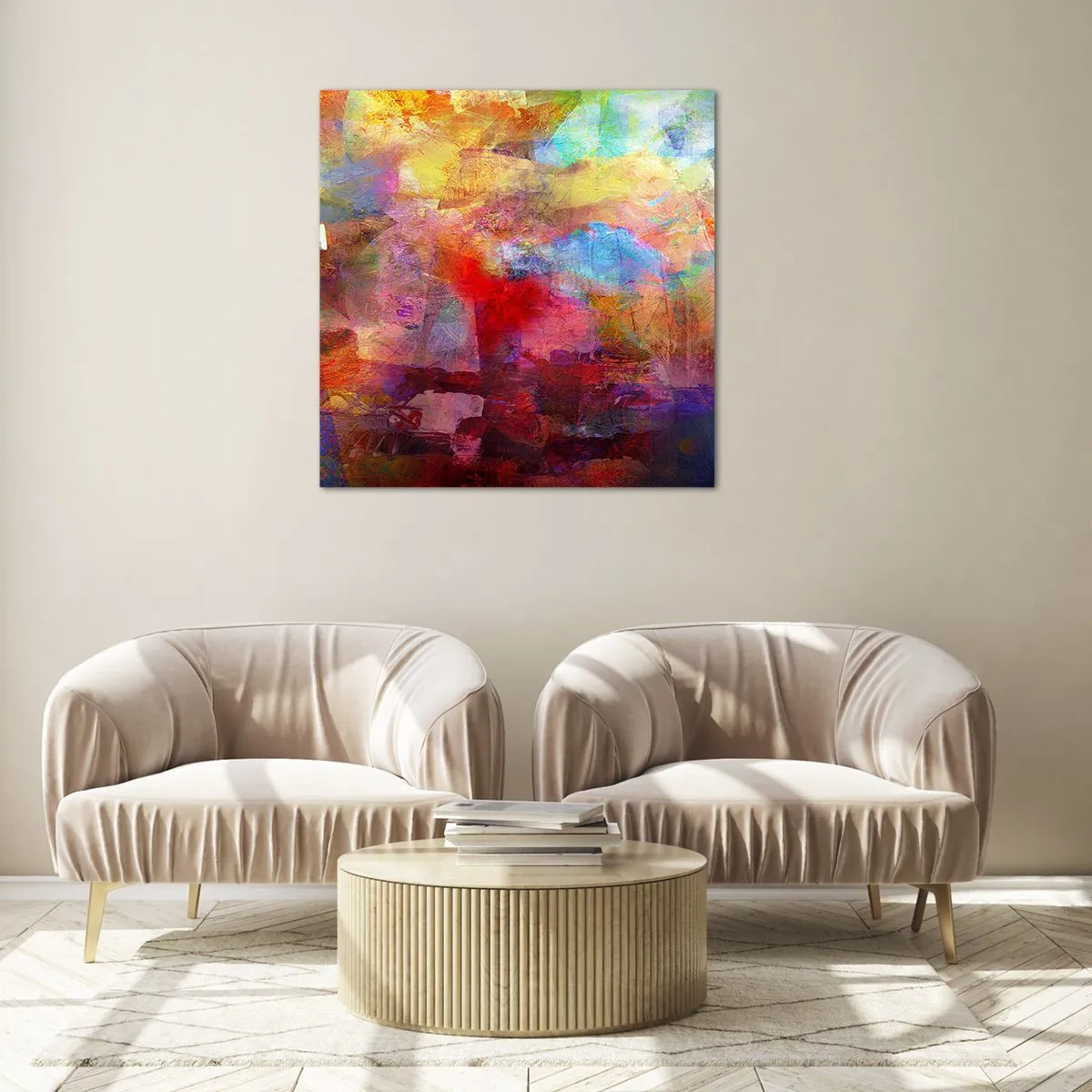 Glastavla - Bild på glas - Titta in i regnbågen - 40x40 cm