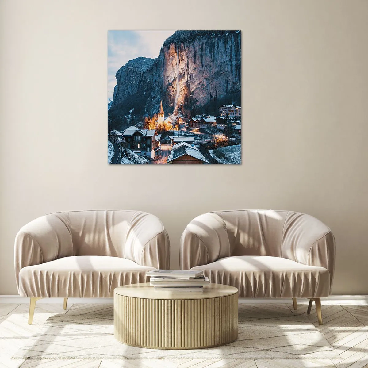 Glastavla - Bild på glas - Vinterns ljusa ande - 60x60 cm
