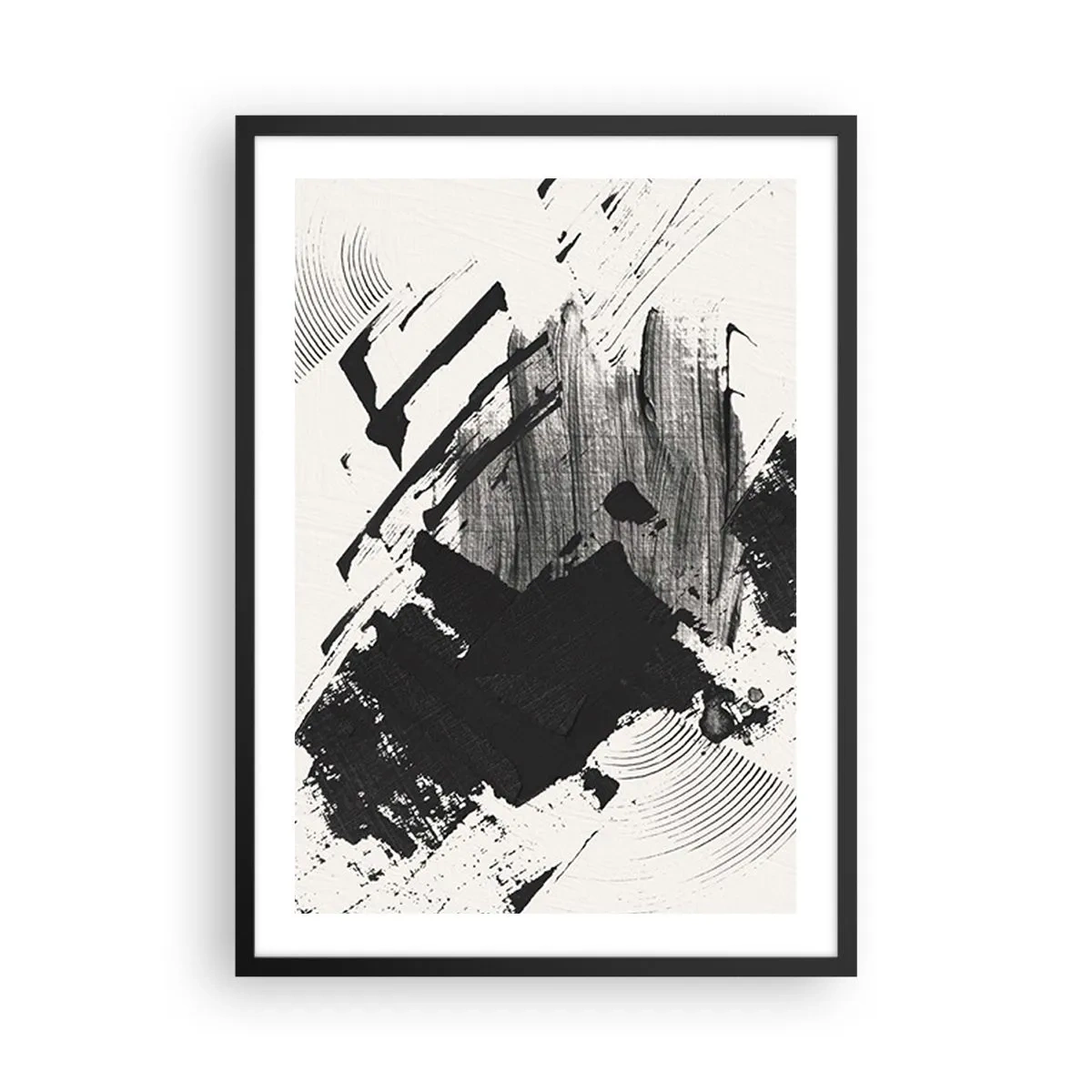 Affisch i svart ram - Abstrakta svartvita penseldrag - 50x70cm - Abstraktion - uttrycket av svart - Modern väggdekoration för vardagsrum och sovrum ARTTOR