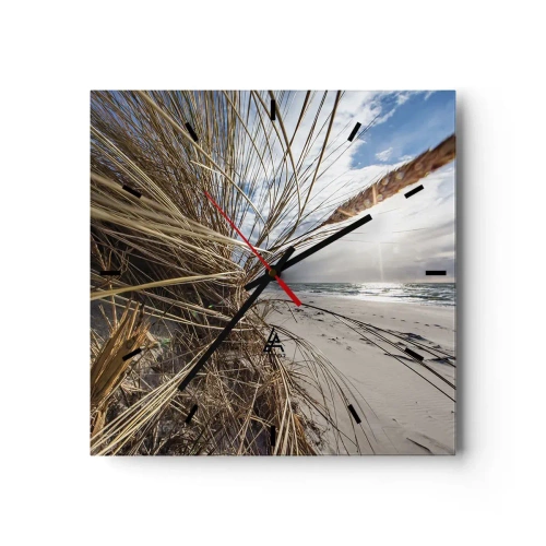 Väggklocka - Klocka på glas - Elementens möte - 40x40 cm