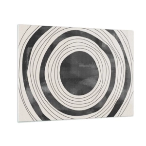 Glastavla - Bild på glas - Svarta och vita koncentriska cirklar med oregelbundna konturer - 70x50cm - I själva kärnan - Modern väggdekoration för vardagsrum och sovrum ARTTOR