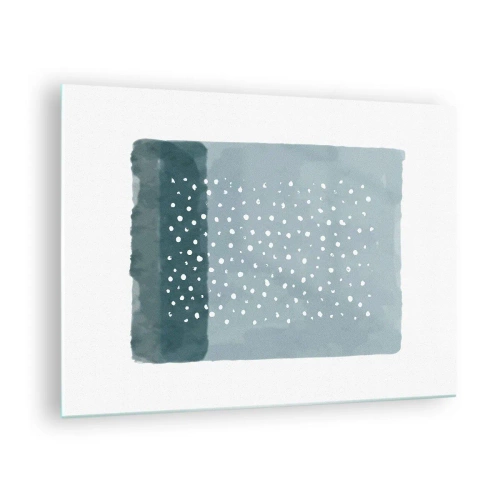Glastavla - Bild på glas - En abstrakt målning i blå nyanser med vita prickar. - 70x50cm - Uppstådda ur det blåa - Modern väggdekoration för vardagsrum och sovrum ARTTOR