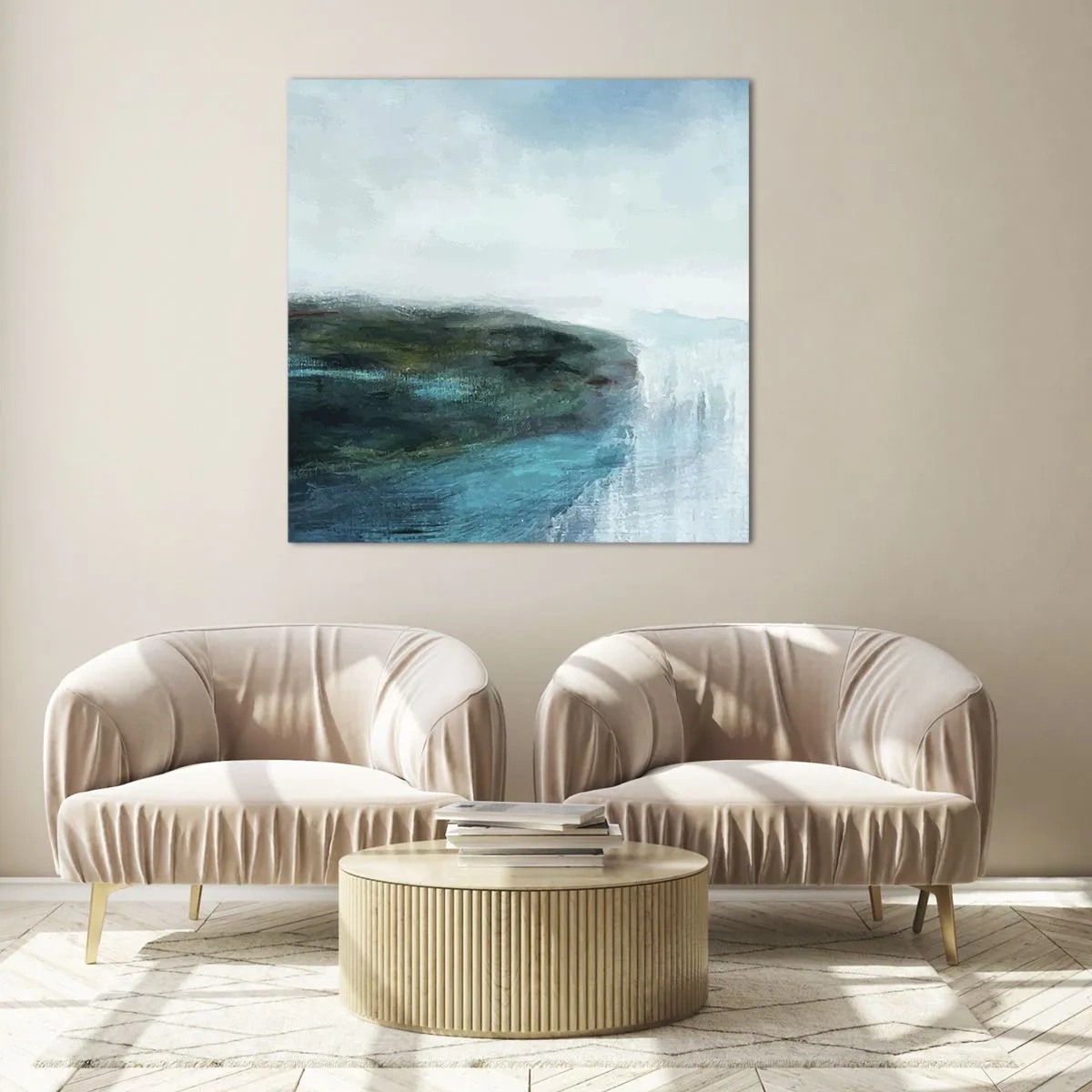 Glastavla - Bild på glas - Marin abstraktion - 40x40 cm