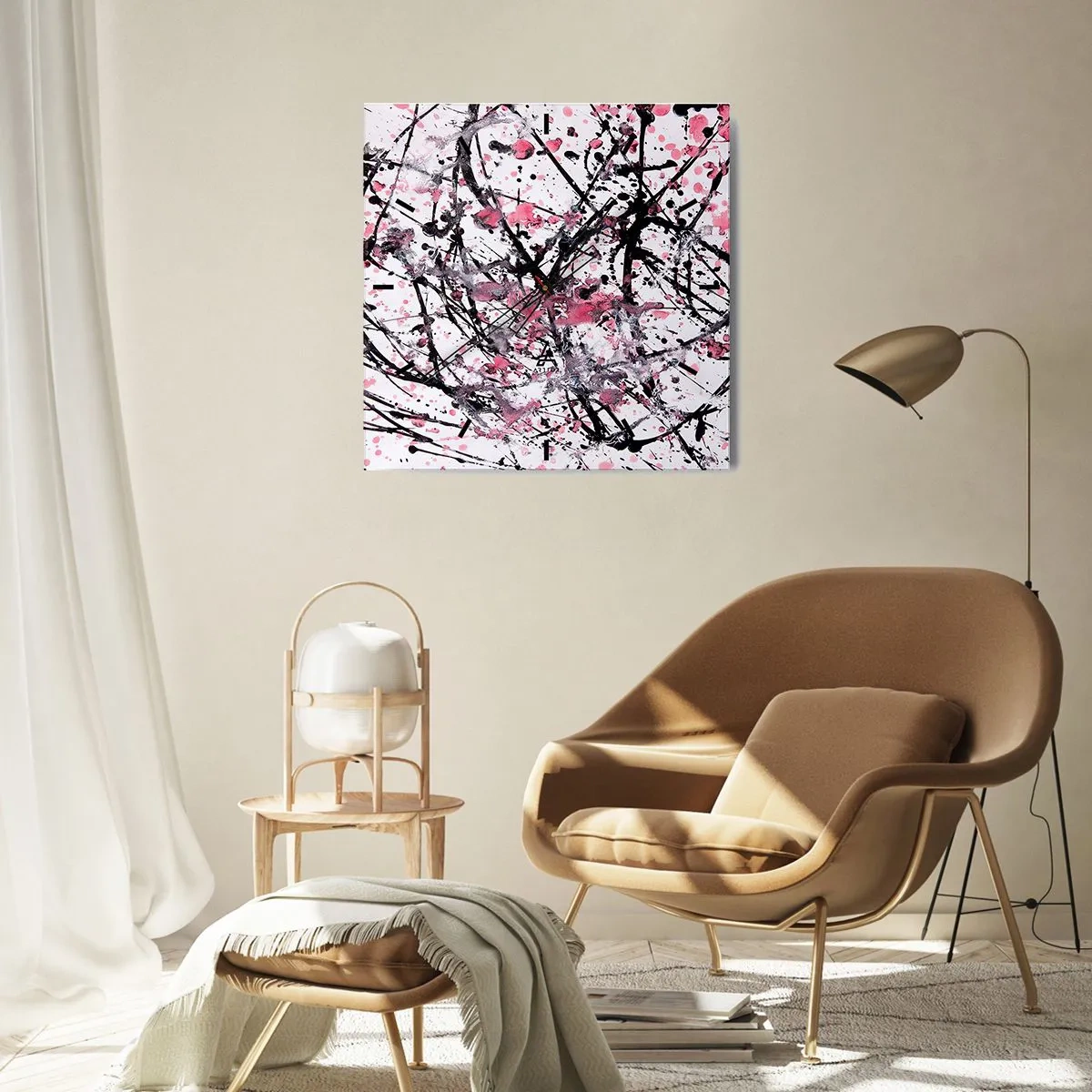 Väggklocka - Klocka på glas - Livets flyktiga natur - 40x40 cm