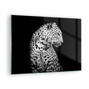 Glastavla - Bild på glas - En leopard i svartvitt ljus mot ett fönster - 70x50cm - Perfekt höger profil! - Modern väggdekoration för vardagsrum och sovrum ARTTOR