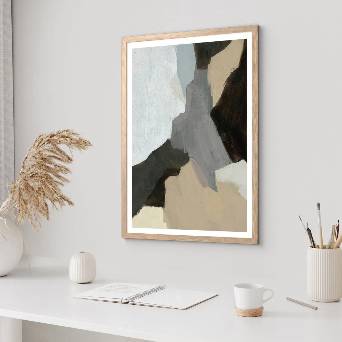 Affisch i ram av ljusek - Abstraktion: avgrening av det gråa - 40x50 cm