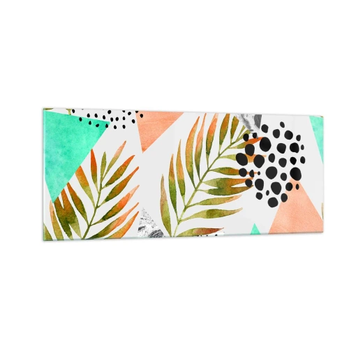 Glastavla - Bild på glas - Dekoration med palmblad - 100x40 cm