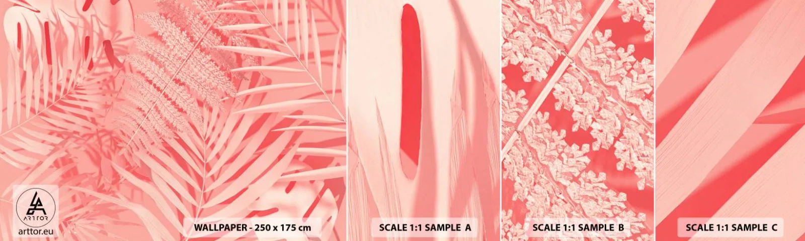 Fototapet Prov Standard Eco - Rosa koncept - Abstraktion, Palmblad, Grafik - 100x30 cm