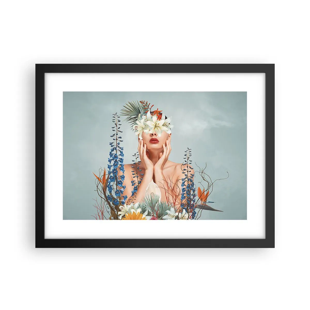 Affisch i svart ram - Kvinna - blomma - 40x30 cm