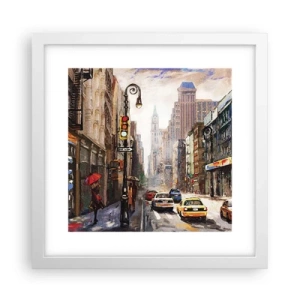 Affisch i vit ram - New York - färgglad också i regnet - 30x30 cm
