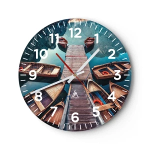 Väggklocka - Klocka på glas - Jag väntar vid bryggan - 30x30 cm