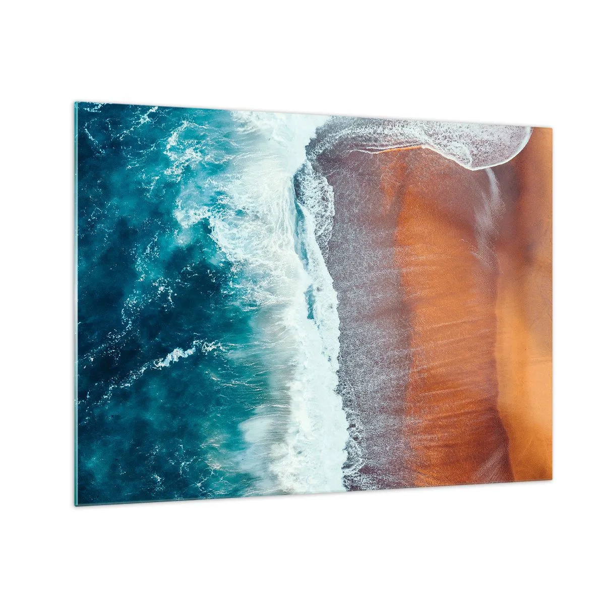 Glastavla - Bild på glas - Flygfoto över havsytan och stranden - 70x50cm - En touch av havet - Modern väggdekoration för vardagsrum och sovrum ARTTOR