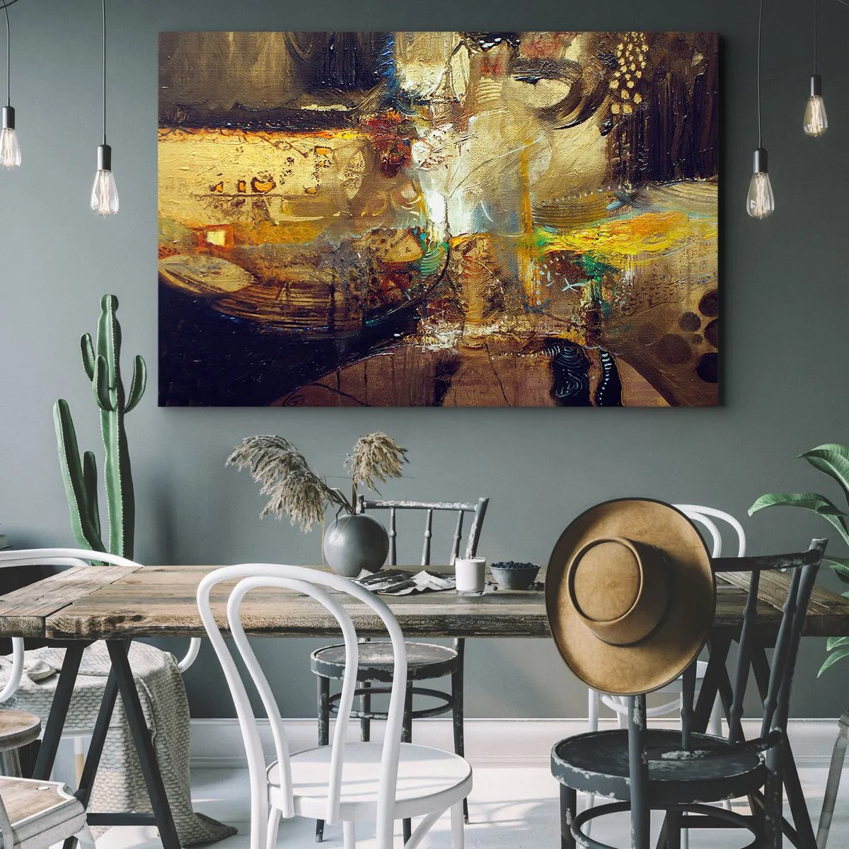 Canvastavla - Bild på duk - Abstrakt stilleben i varma färger - 70x50cm - Kallt, varmare, hett - Modern väggdekoration för vardagsrum och sovrum ARTTOR