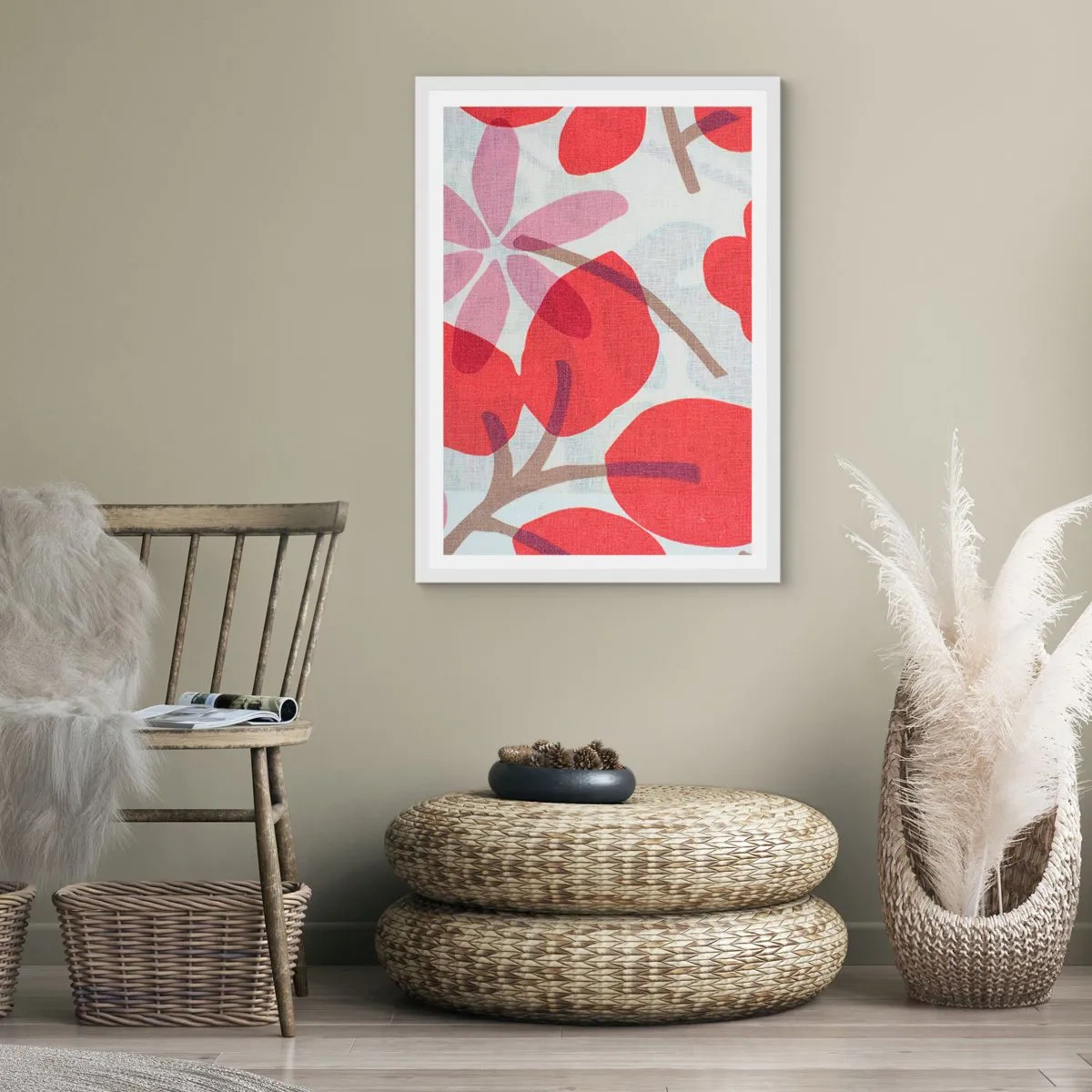Affisch i vit ram - Blomsterkomposition i rosa - 40x50 cm