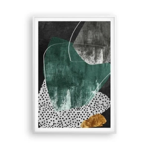 Affisch i vit ram - Färgstark abstraktion med en guldflinga - 70x100 cm