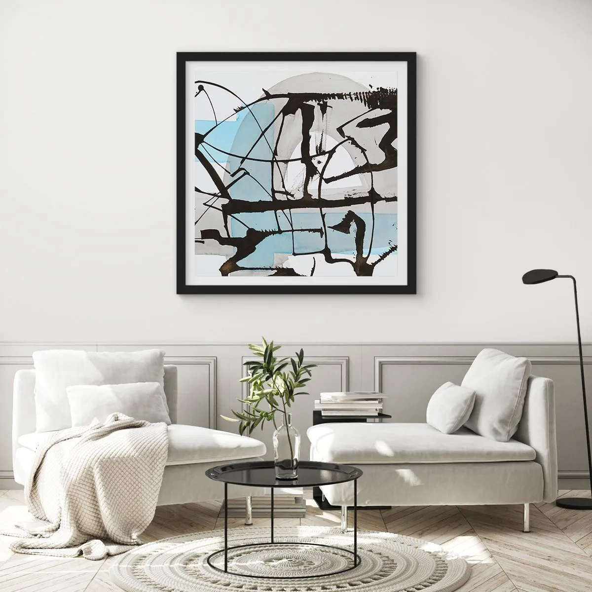 Affisch i svart ram - Blått trots allt - 50x50 cm