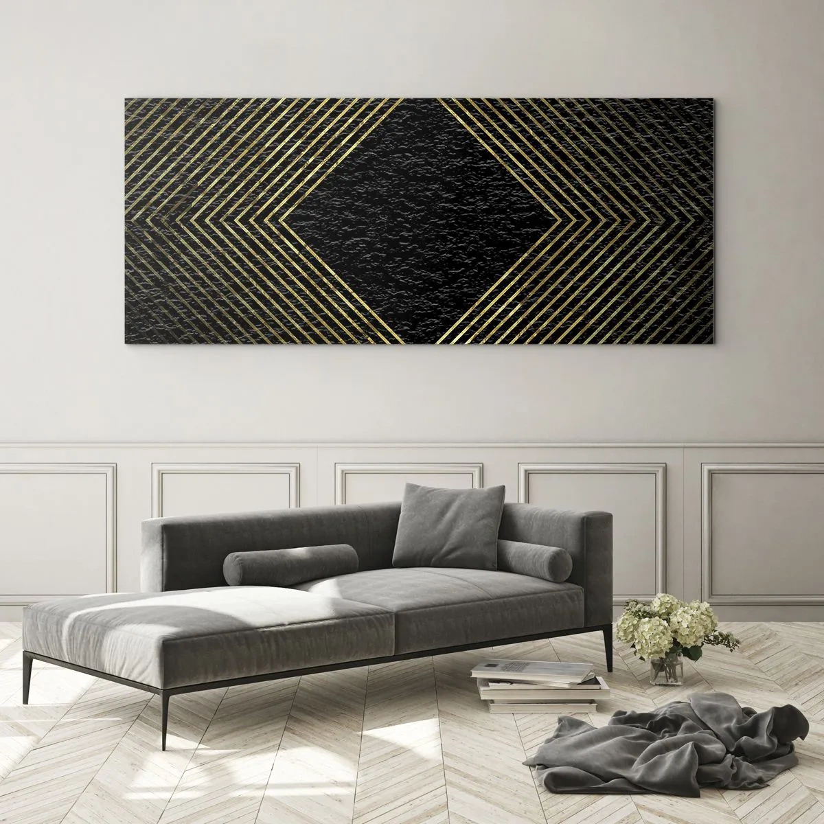 Glastavla - Bild på glas - Geometri i glamourstil - 120x50 cm