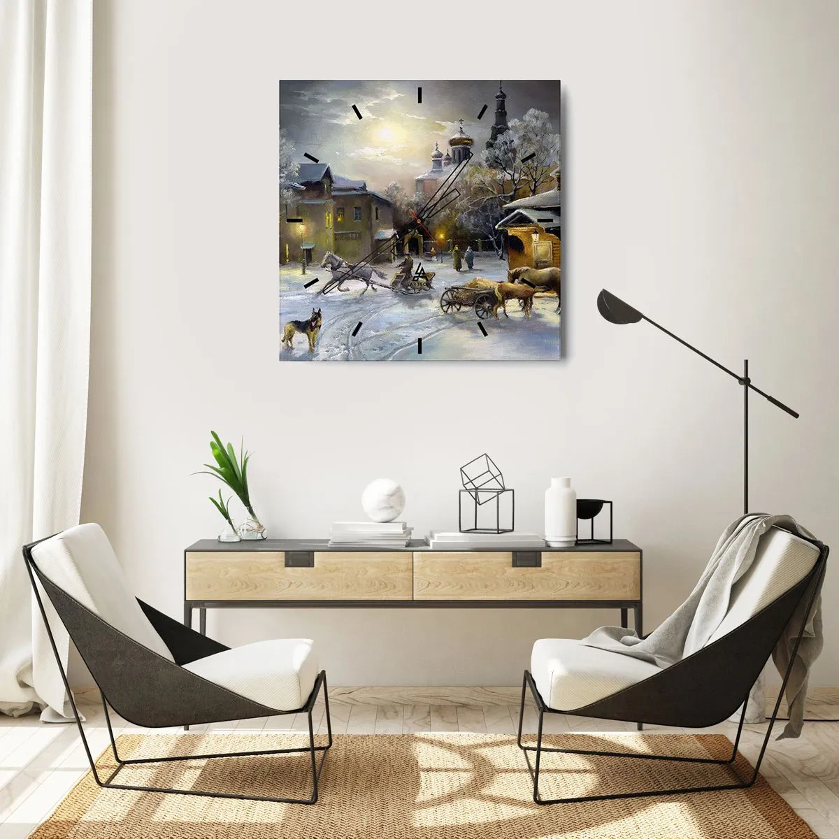 Väggklocka - Klocka på glas - Ryska vinterns magi - 30x30 cm