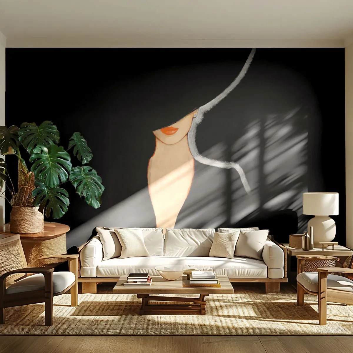 Fototapet Premium Canvas - Elegans och stil - Kvinna I En Hatt, Mode, Bit - 250x175 cm