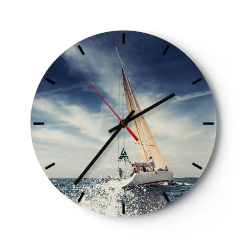 Väggklocka - Klocka på glas - En yacht på ett stormigt hav under en blå himmel - 30x30cm - De hinner inte ikapp oss! - Modern väggdekoration för vardagsrum, kök och sovrum ARTTOR