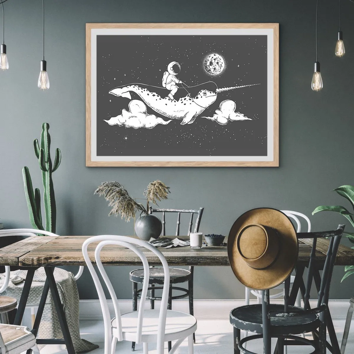 Affisch i ram av ljusek - Rymdryttare - 70x50 cm