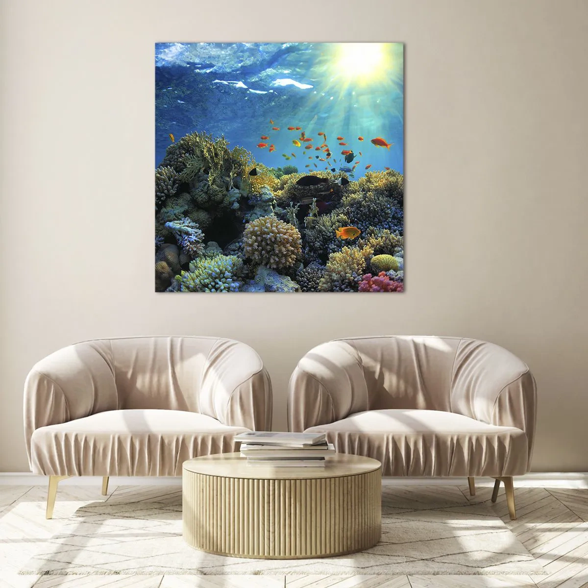 Glastavla - Bild på glas - Undervatenskatter - 40x40 cm