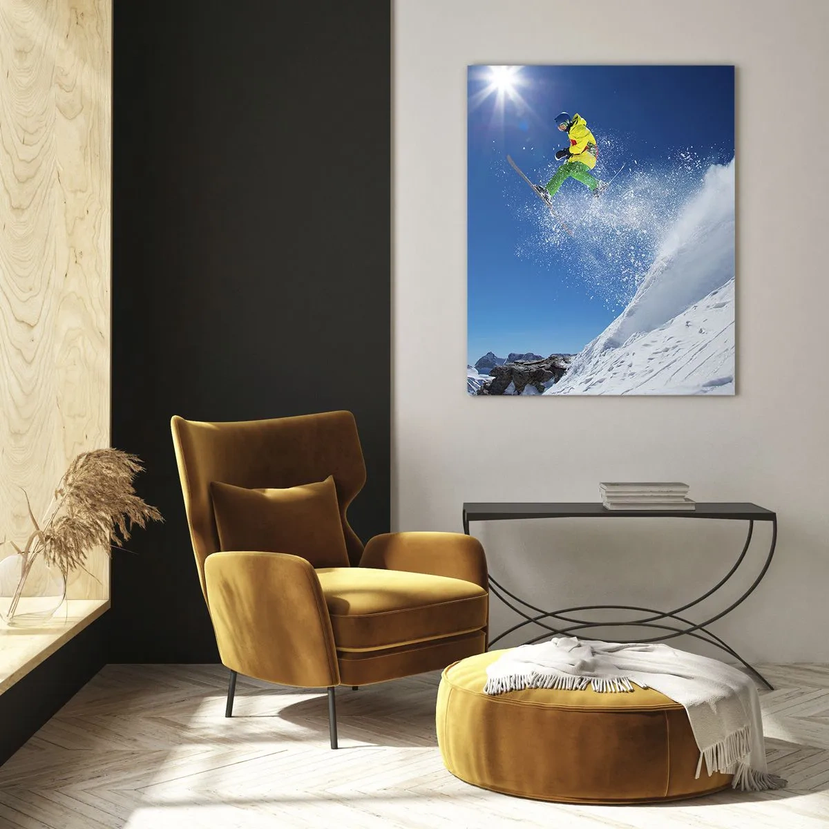 Glastavla - Bild på glas - Dansar med fjällen - 50x70 cm