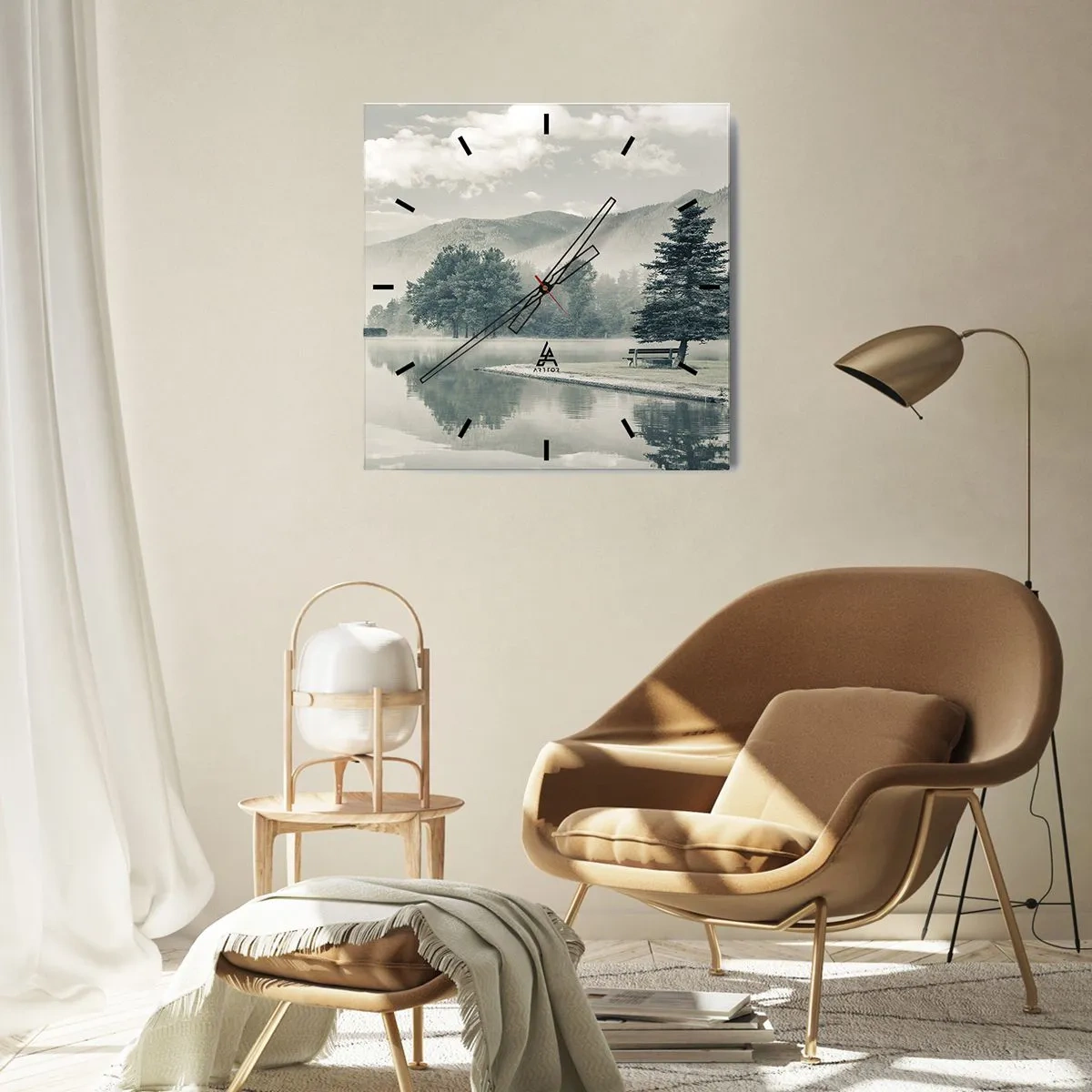 Väggklocka - Klocka på glas - Sjön sover fortfarande - 40x40 cm