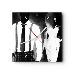 Väggklocka - Klocka på glas - Noir stämning - 40x40 cm