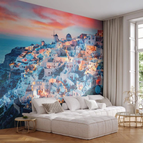 Fototapet Premium Sand - Din stora grekiska semester - Landskap, Grekland, Santorini - 100x70 cm