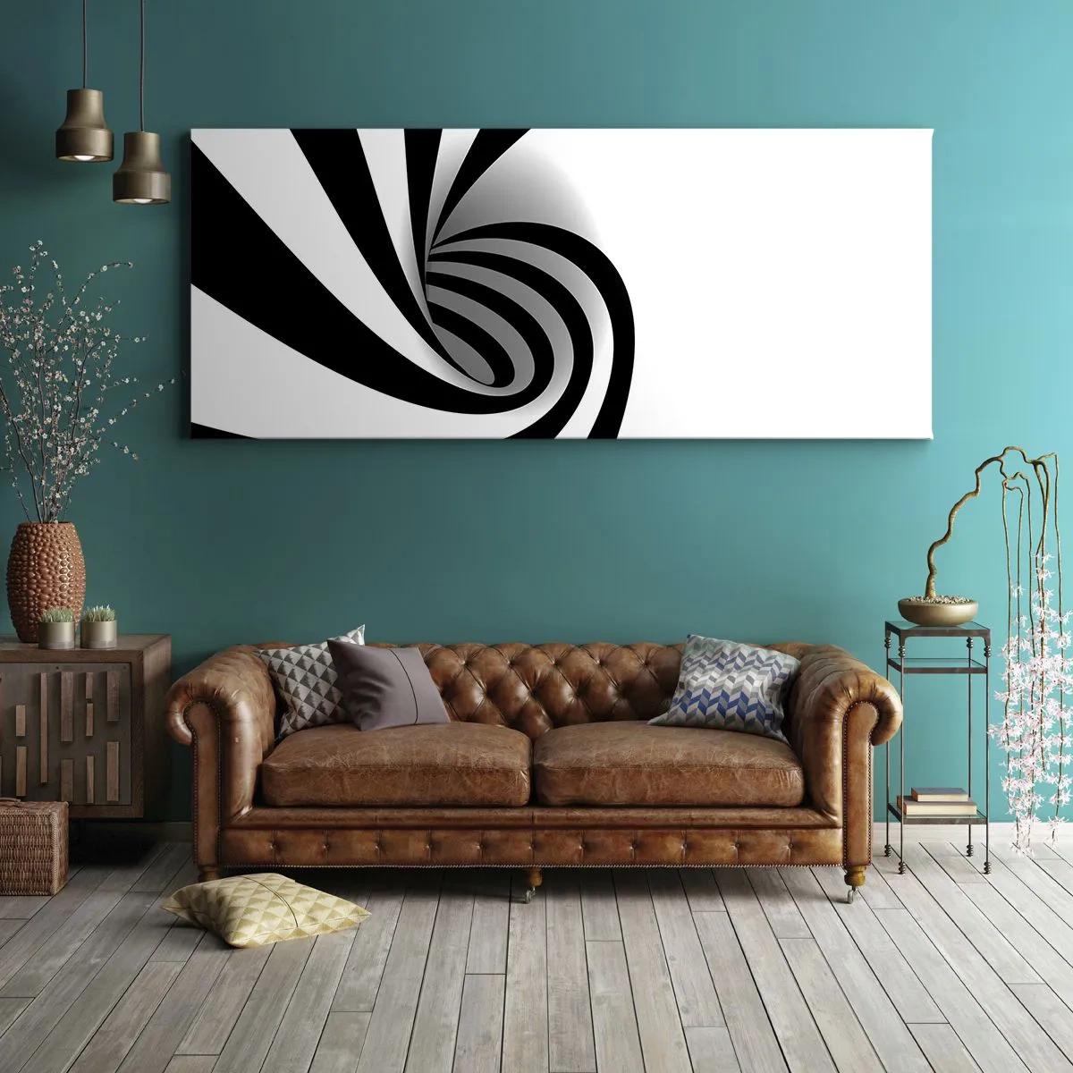 Canvastavla - Bild på duk - Roterande svart-vit - 140x50 cm