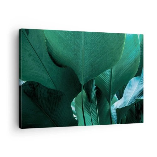 Canvastavla - Bild på duk - Gröna blad i en minimalistisk komposition - 70x50cm - Vända mot ljuset - Modern väggdekoration för vardagsrum och sovrum ARTTOR
