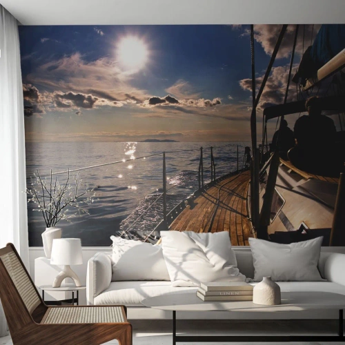 Fototapet Premium Canvas - Under seglen mot solen - Nautisk, Yacht, Hav - 100x70 cm